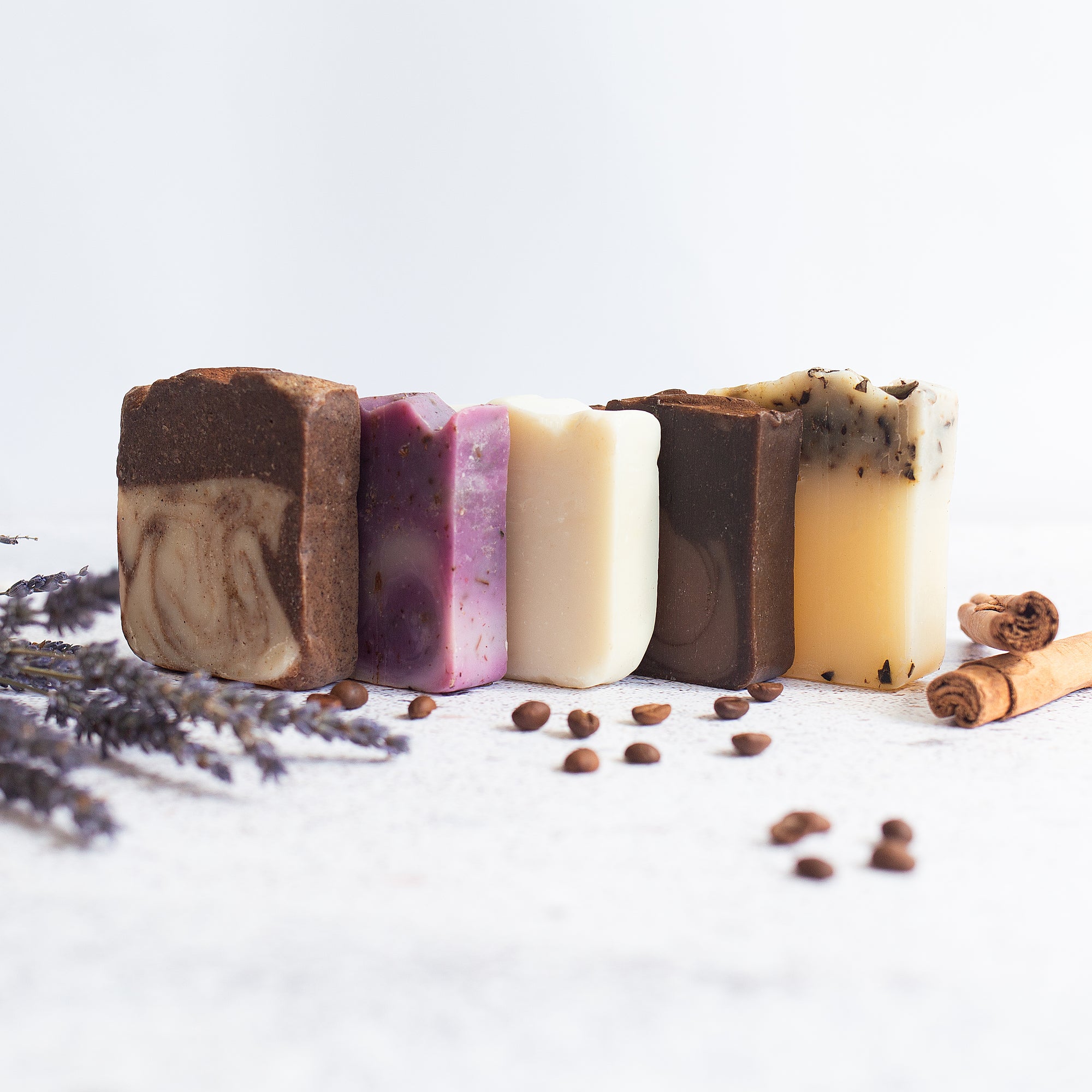 Handmade Soaps Collection.- Lifestyle image next to natural ingredients - Handmade Soaps Collection - PFAS Free Soaps